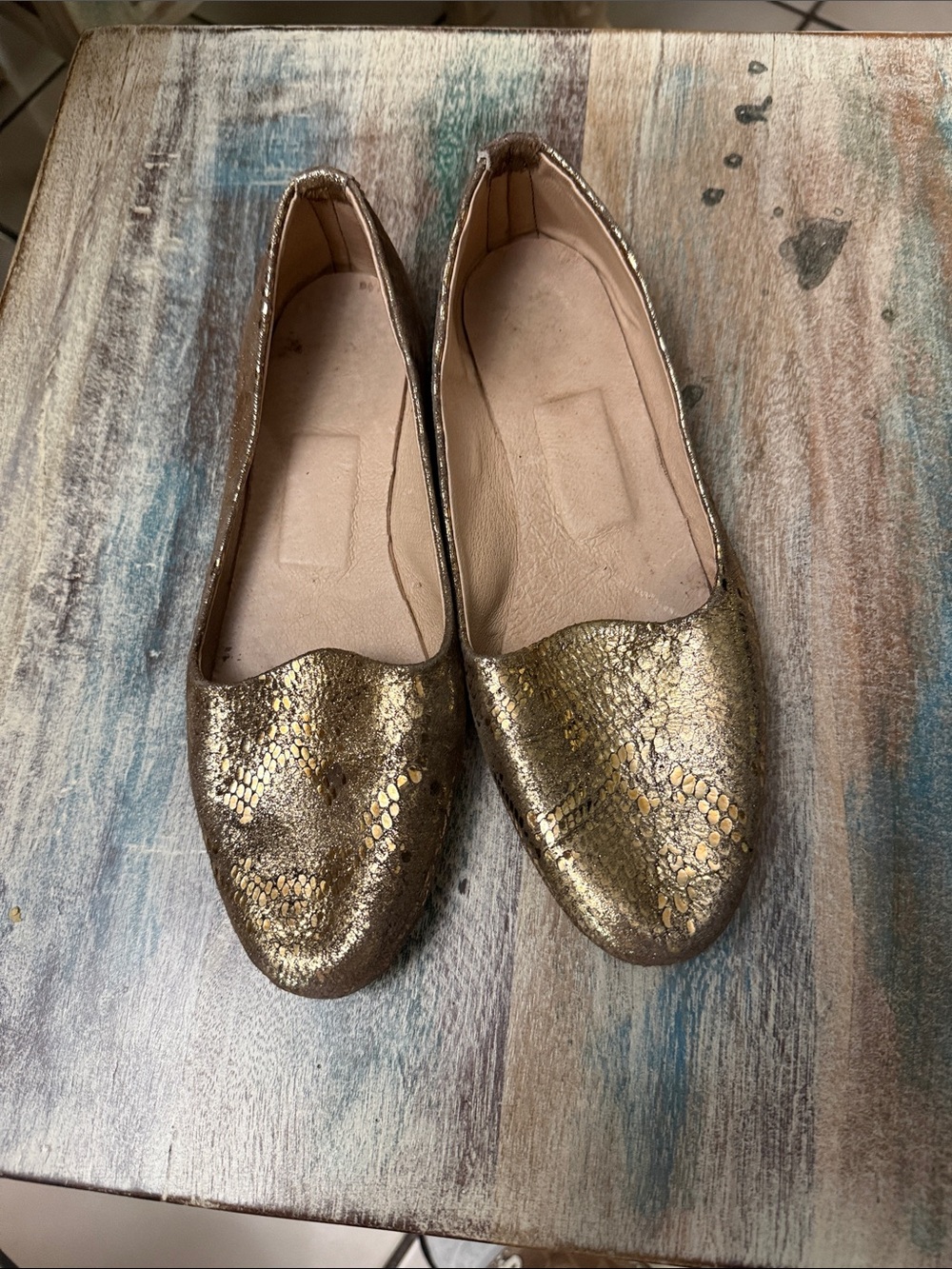 Gold Metallic Snake-Print Women's Ballet Flats